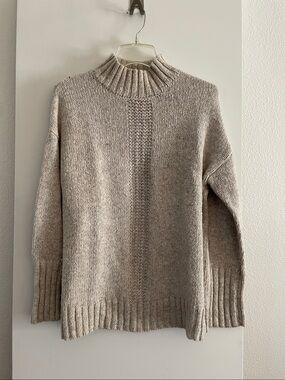 DAKINI Cotton Blend Mock Funnel Turtleneck Fisherman Sweater Wheat Tan